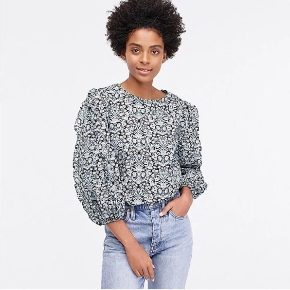 J.Crew Liberty Sambourne Ruffle Floral Puff sleeves Cotton Blouse size S